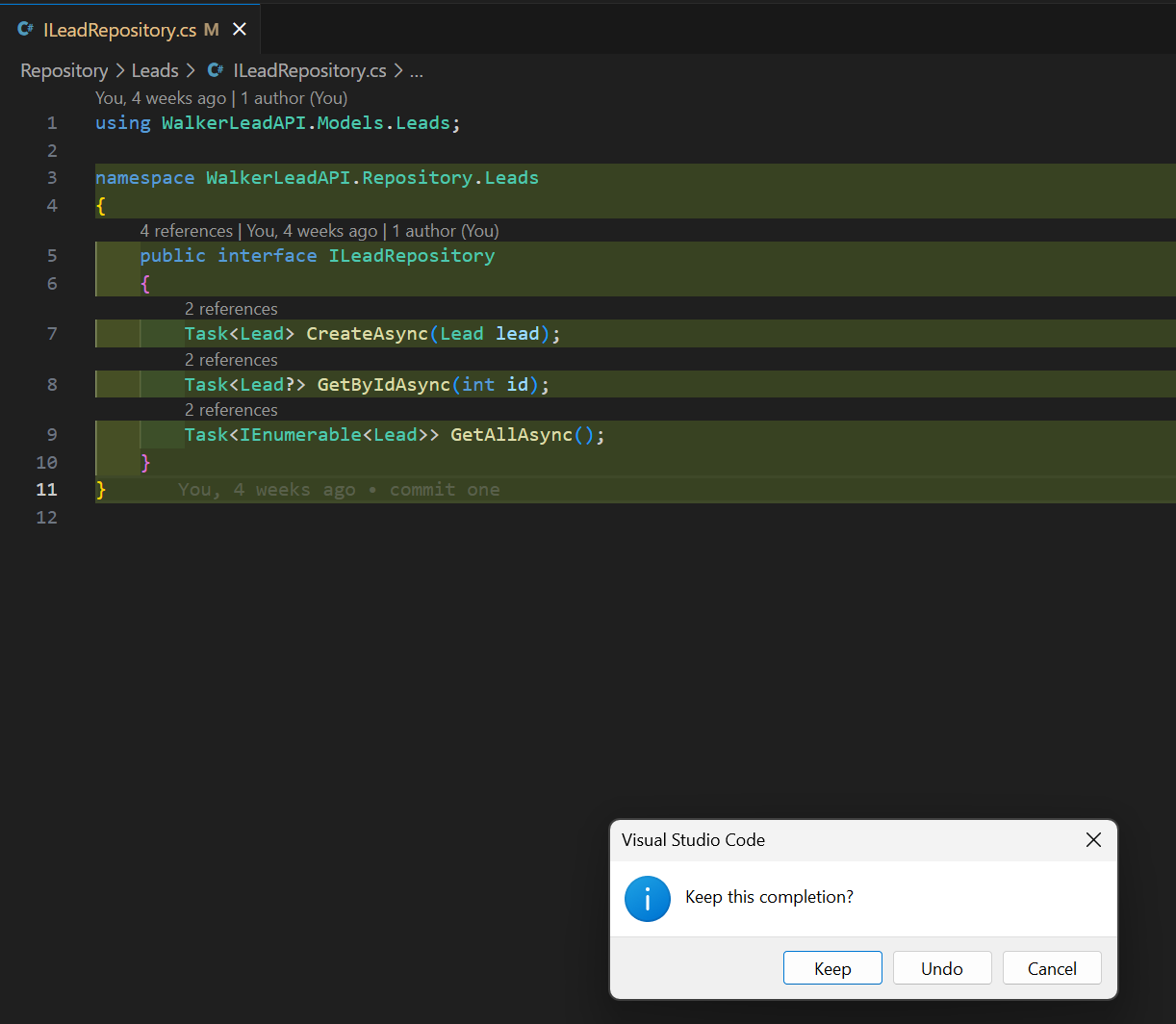 Code preview with accept/reject interface